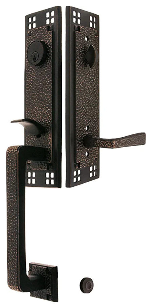 Emtek Arts and Crafts Entry Set with Left Handed Lever Oil Rubbed Bronze Finish