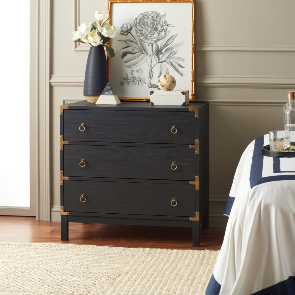 Safavieh Galio 3 Drawer Chest, Black/Gold