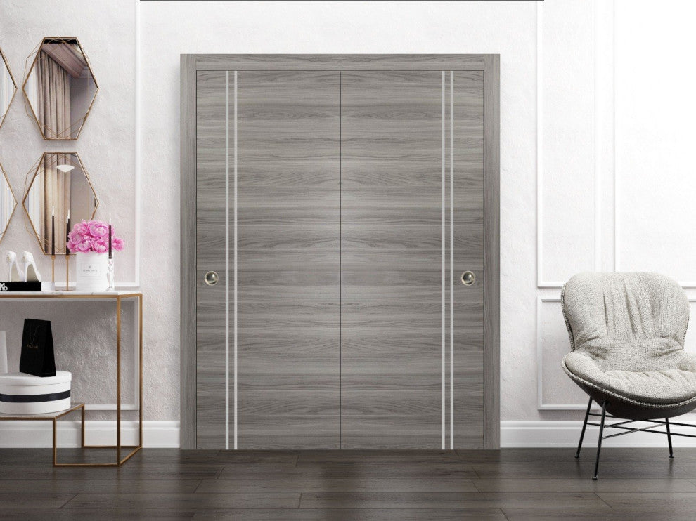 Bypass Doors 72 x 80 | Planum 0310 Ginger Ash with  | Sturdy Rails