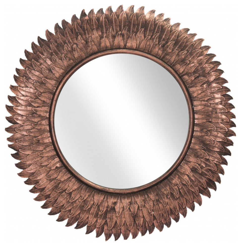 Bronze Leaf Round Mirror