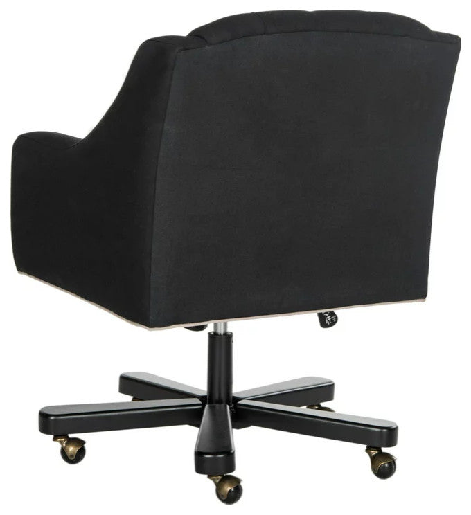 Modern Office Chair, Oversized Seat With Linen Seat & Button Tufted Back, Black