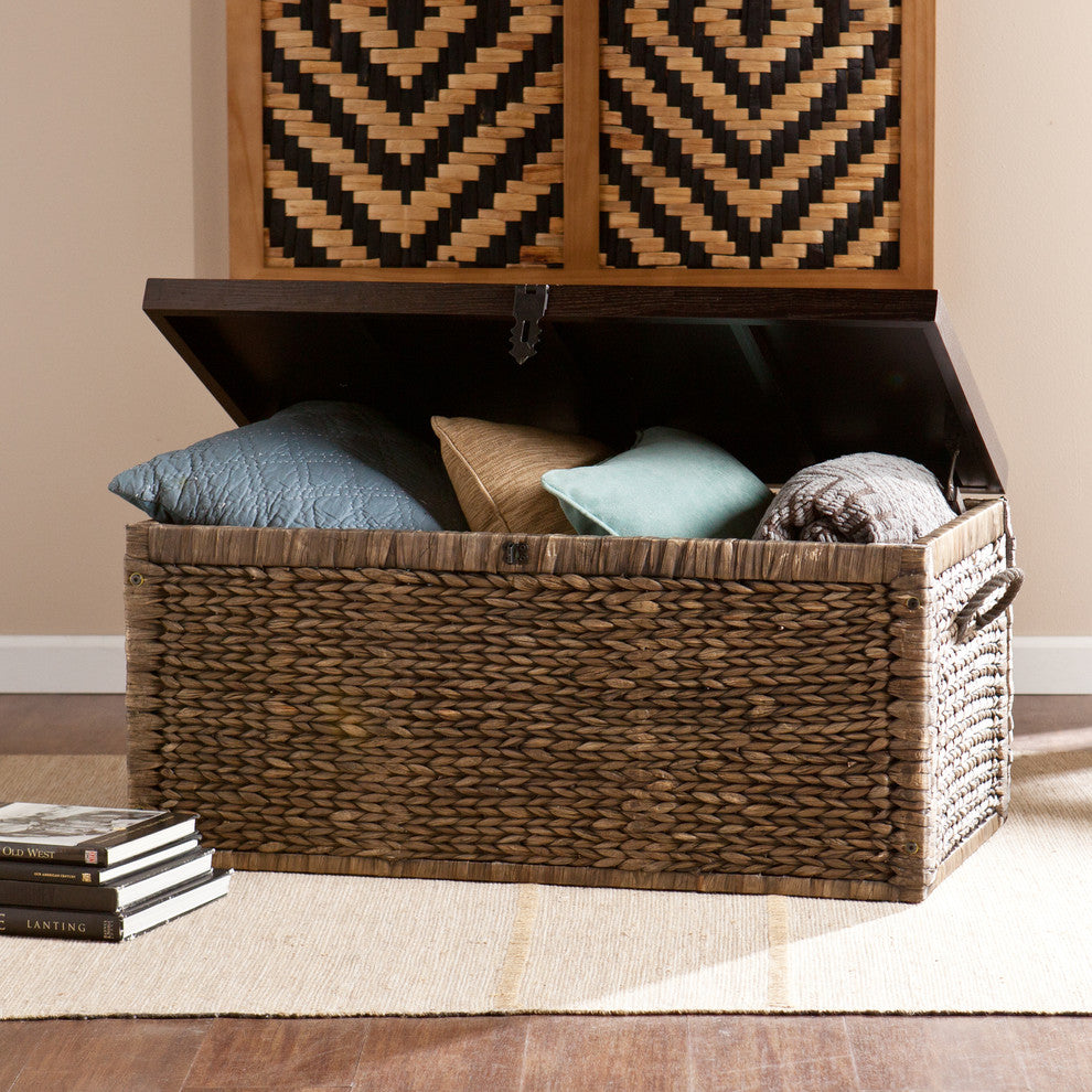 Hector Water Hyacinth Storage Trunk, Blackwashed and Espresso