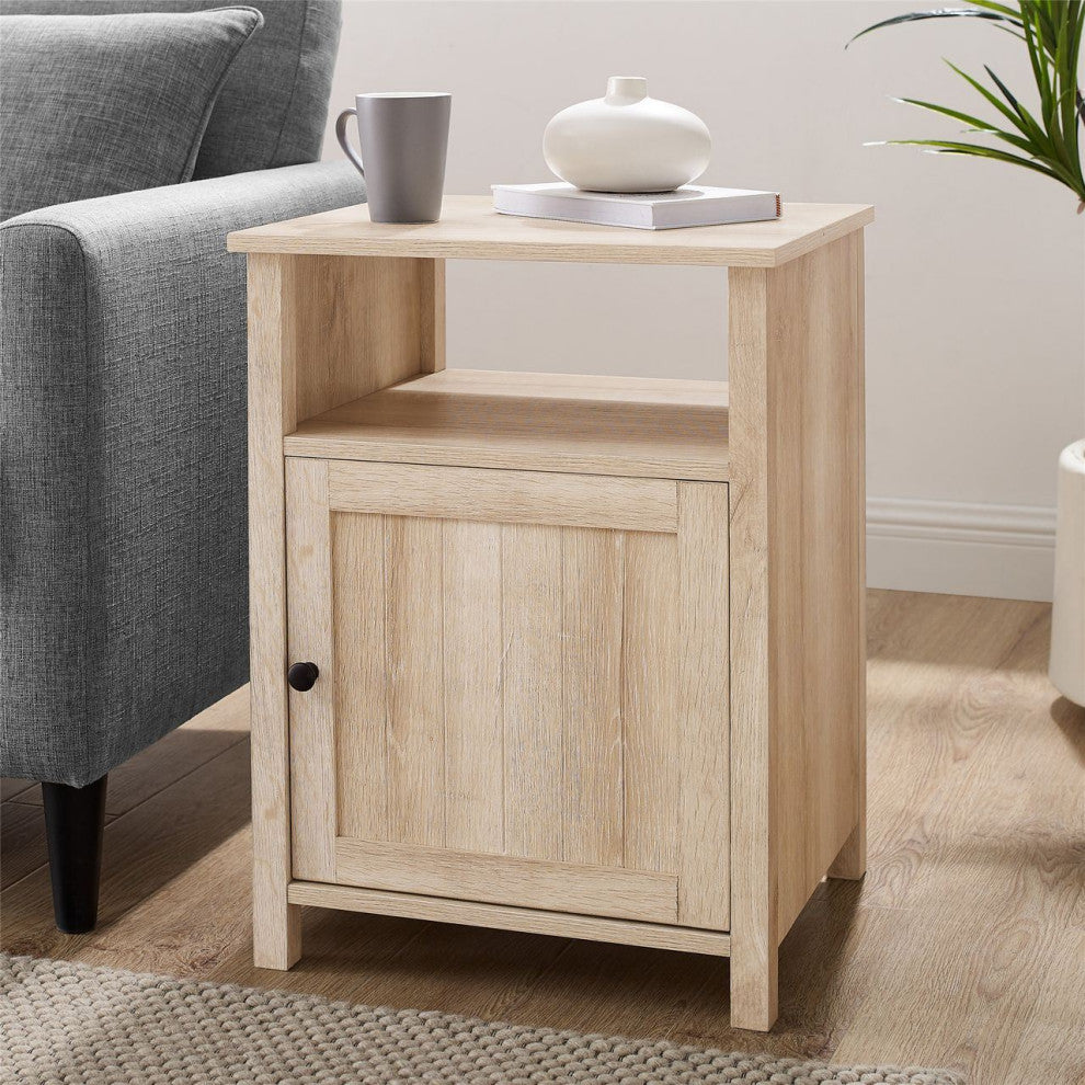 Walker Edison 18" Grooved Door Side Table, White Oak