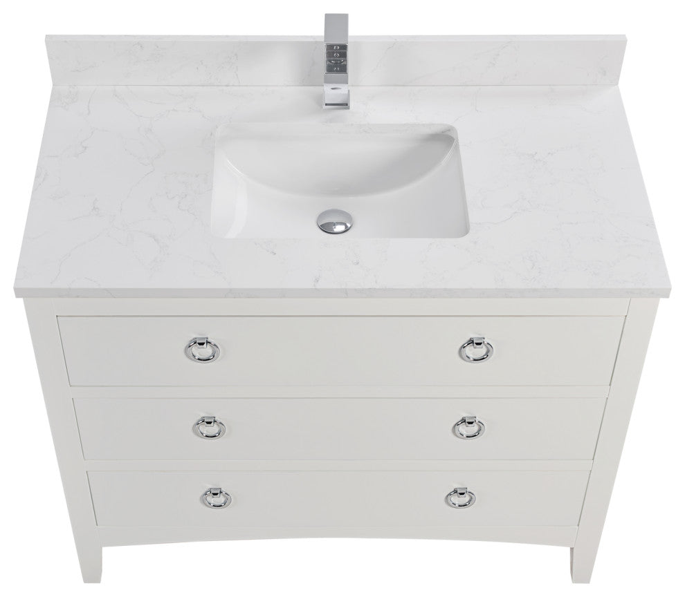 Legion Furniture WS2518 Series Bathroom Sink Vanity, White, 42", Artificial Stone Top, Single Sink