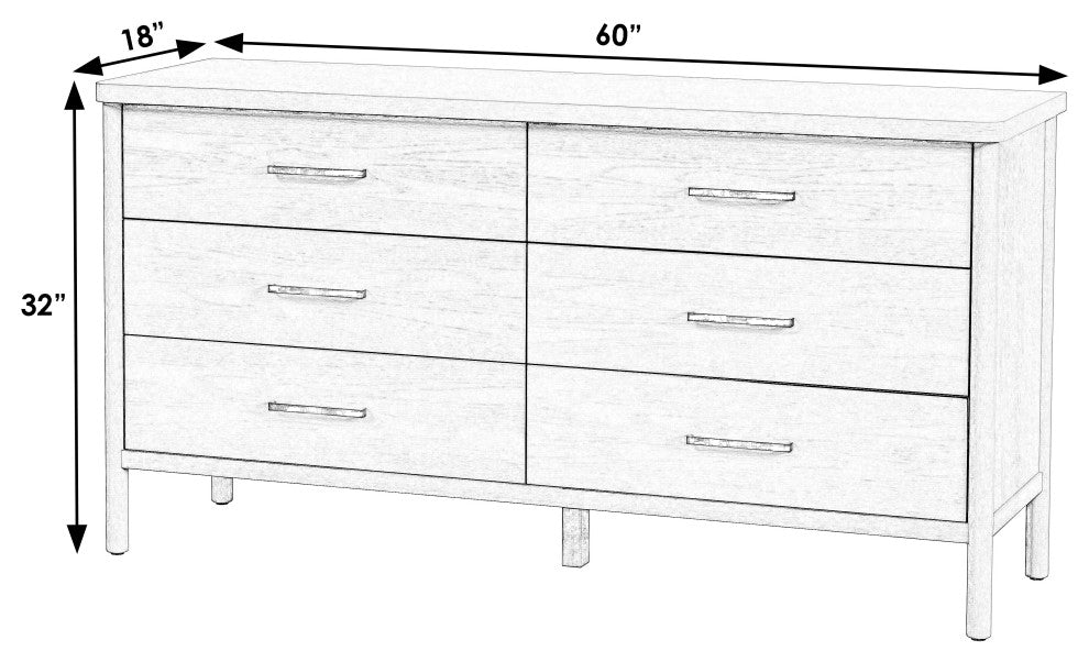 Lennon 6 Drawer Rounded Leg Dresser, Soft Brown