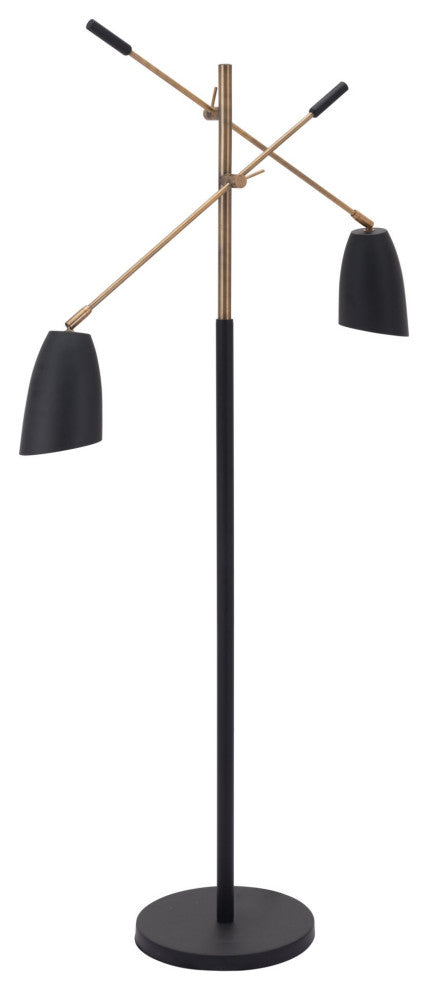 Floor Lamp Light, Steel Metal, Black, Brass, Kitchen Lounge Cafe Bistro Lobby