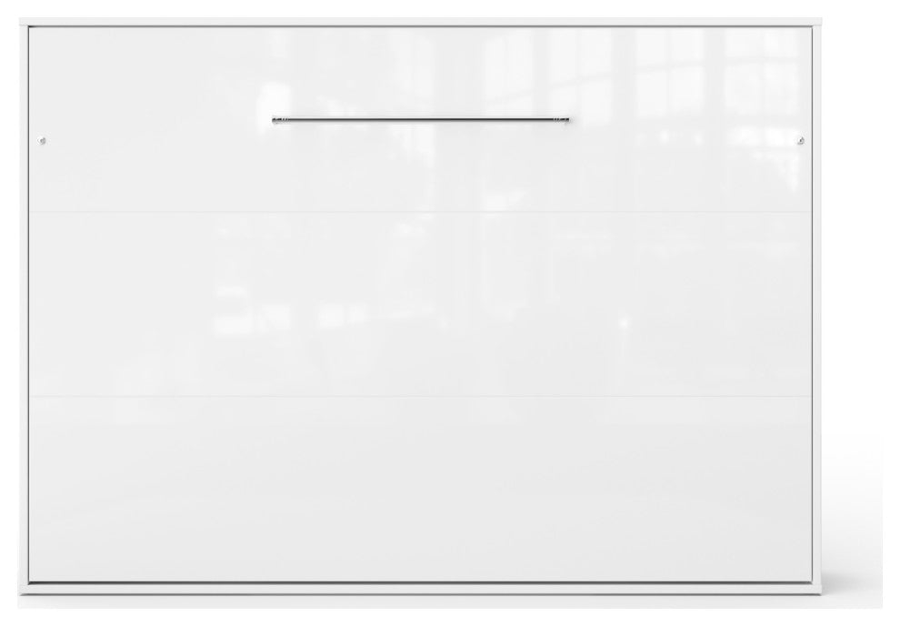 Contempo Horizontal Wall Bed, European Full XL size, White/White Gloss