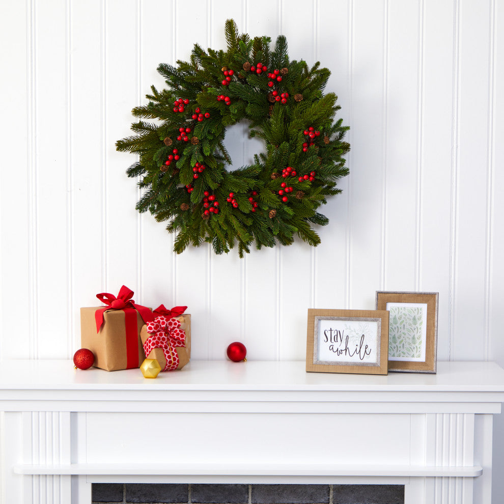 22" Pine, Pinecone and Berry Artificial Wreath