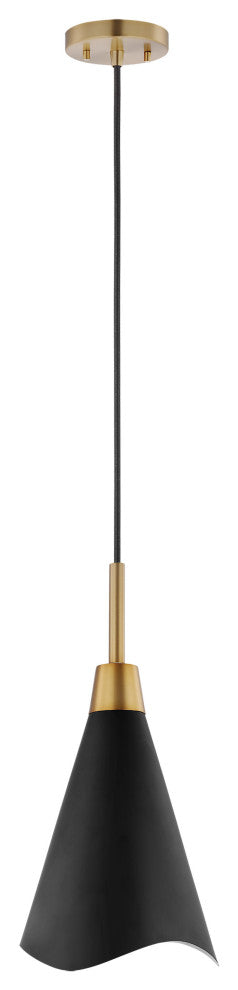 Tango 1-Light Large Pendant, Matte Black With Burnished Brass
