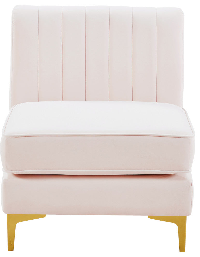 Alina Velvet Upholstered Modular Armless Chair, Pink