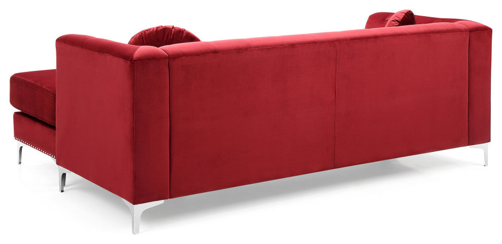Pompano 83 in. Burgundy Tufted Velvet Sectional With 2-Throw Pillow