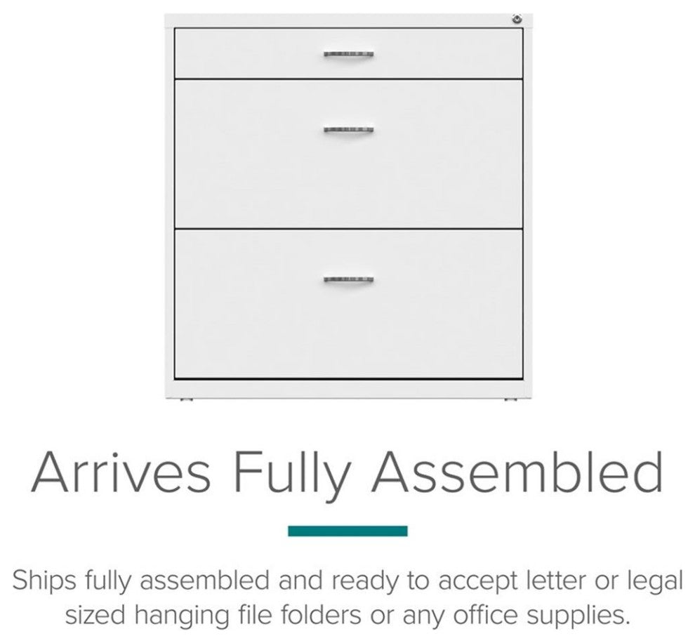 Space Solutions 30"W Metal 3 Drawer Home Office File Cabinet White