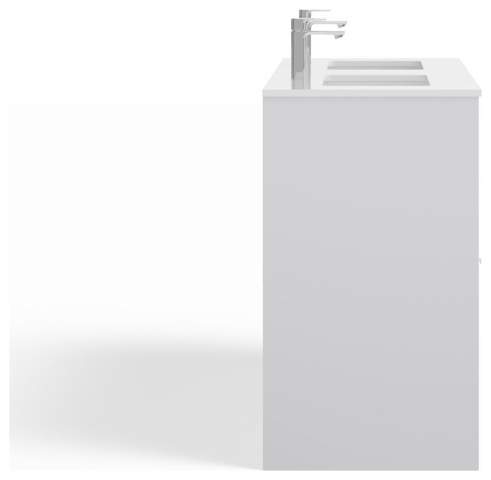 Esconde Bath Vanity, High Gloss White, 48", Double Sink, Freestanding