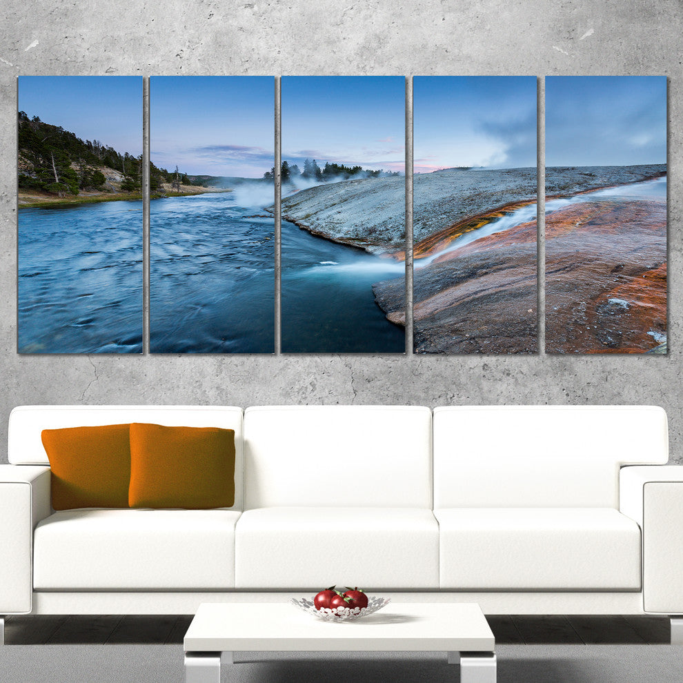 Midway Geyser Basin In Yellowstone, Seashore Canvas Print, 60"x28", 5 Panels