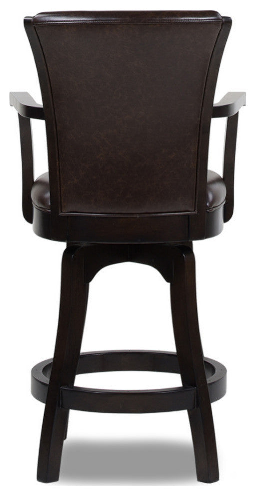 Williams Swivel Bar and Counter Stool With Armrests, Vintage Brown Faux Leather, Counter Height