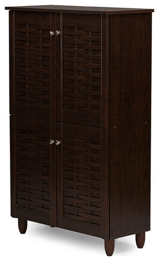 Winda Modern 4-Door Dark Brown Wooden Entryway Shoes Storage Cabinet