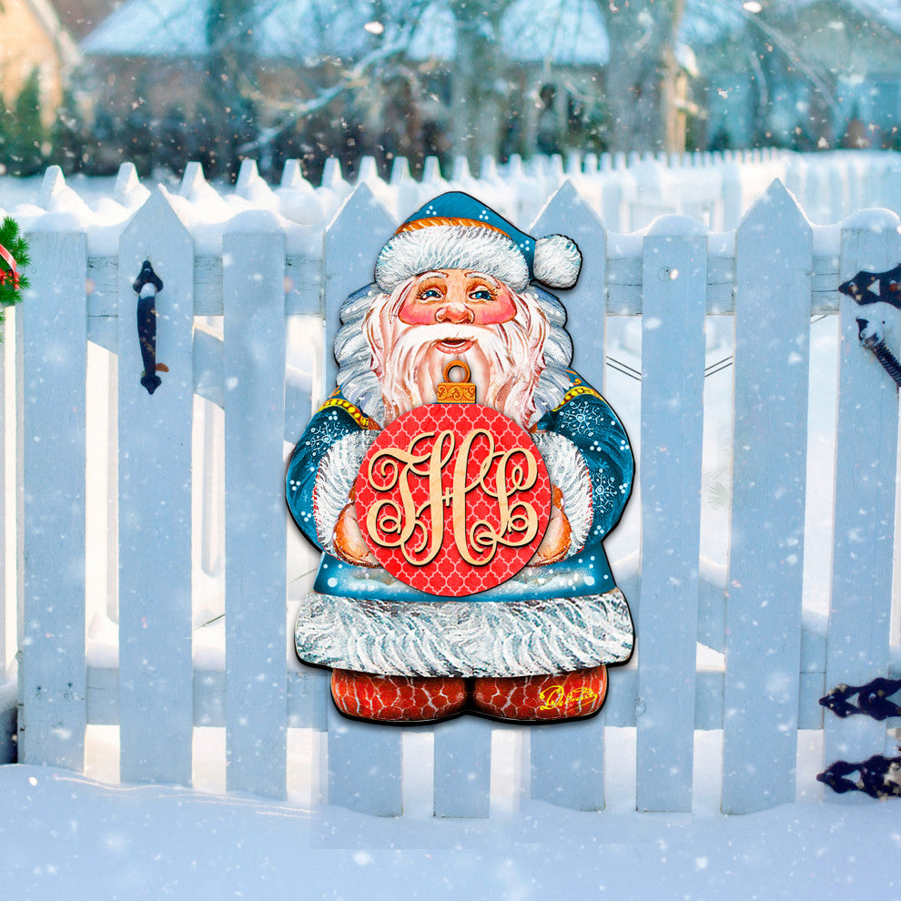 Merry Christmas Santa Red Ball Personalized Door Hanger