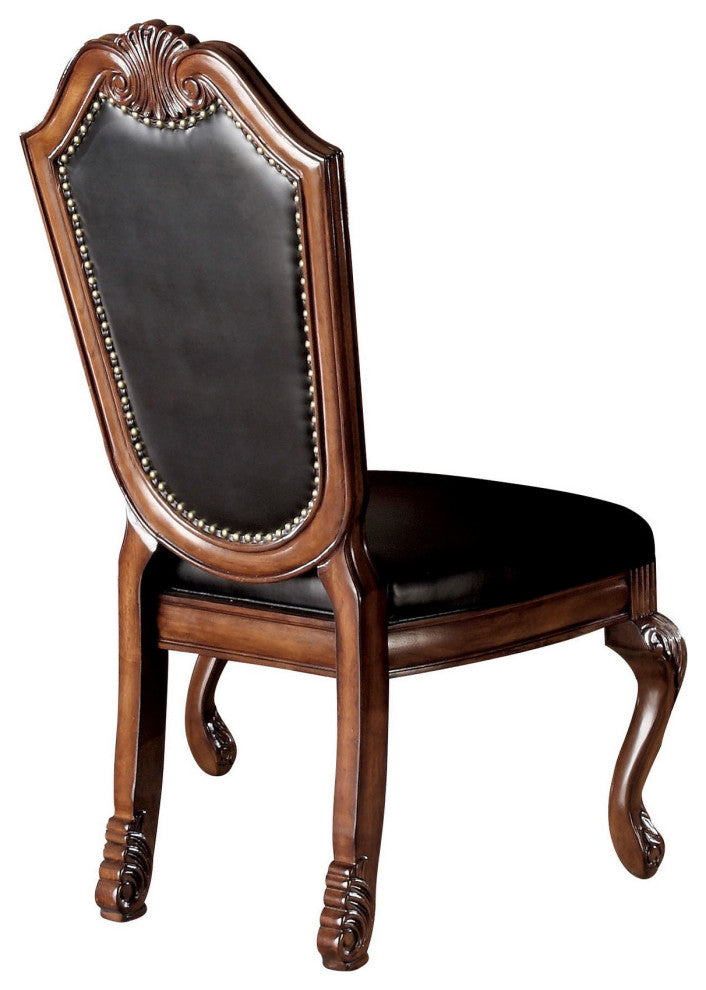 Benzara BM280261 28" Dining Chair, Nailhead Trim, Faux Leather, Set of 2, Brown