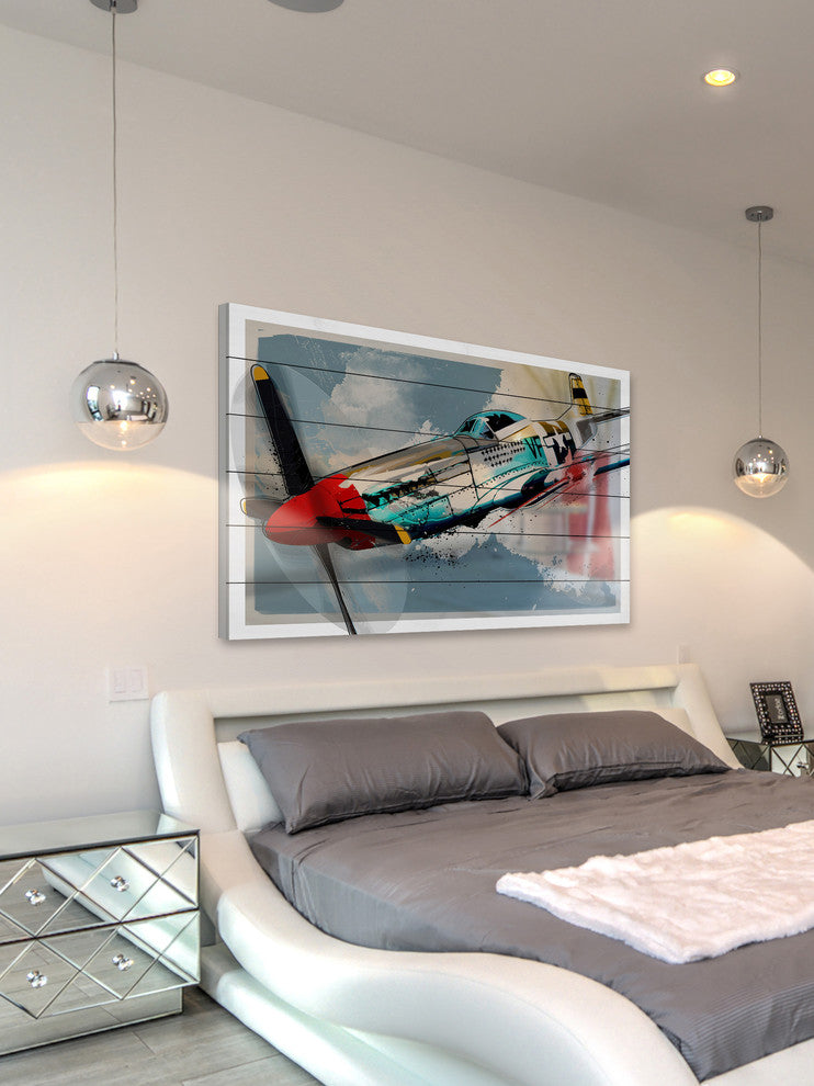 Marmont Hill, "P51 Mustang" by Rick Martin Painting Print on White Wood, 45x30