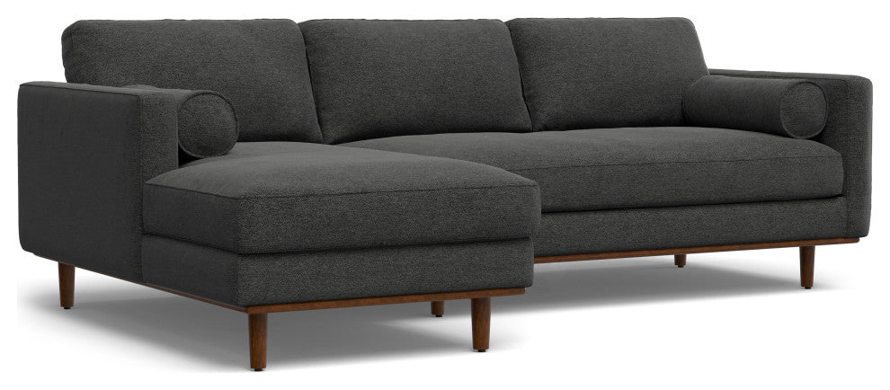 Morrison Mid Century Left Sectional Wide Sofa Tightly Woven Performance Fabric, Charcoal Grey