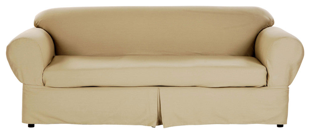 Classic Slipcover 2-Piece Twill Sofa Slipcover, Khaki