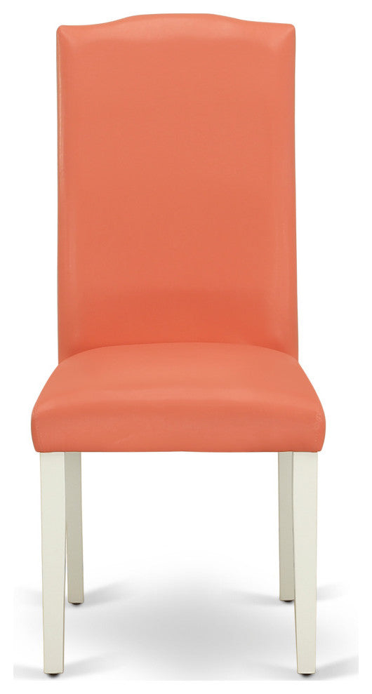 3Pc Rounded 42" Dining Table, 2 Parson Chair, Pu Leather Color Pink Flamingo