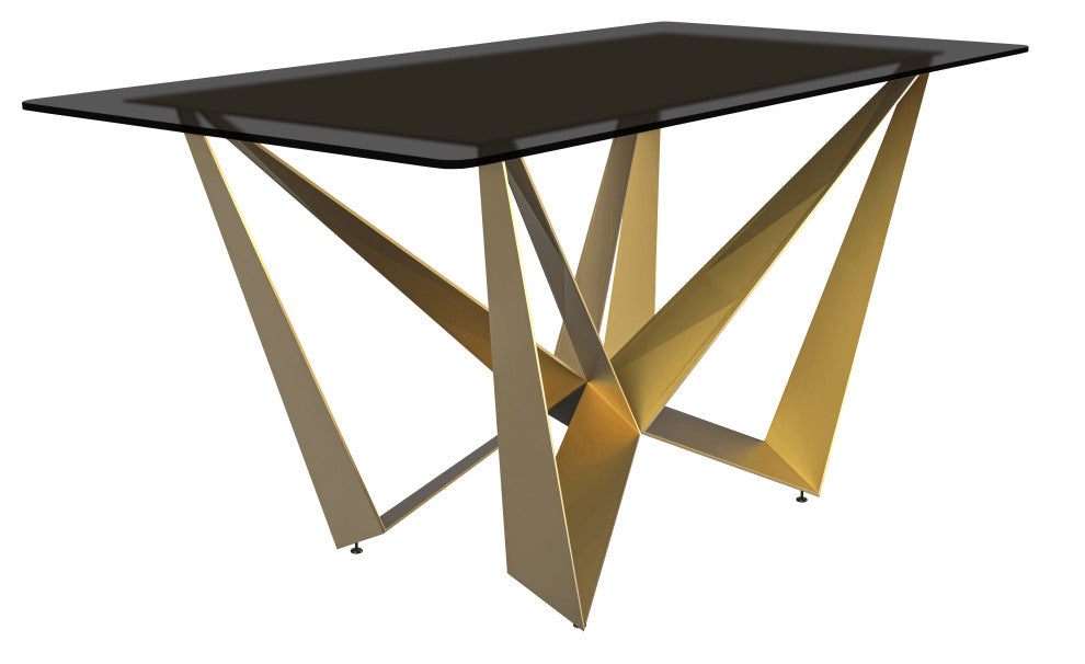 LeisureMod Nuvor Dining Table With Rectangular Top and Gold Steel Base, Black, 55 Inch