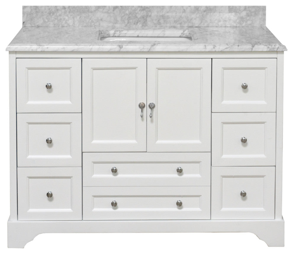 Madison 48" Bathroom Vanity, White, Carrara Marble