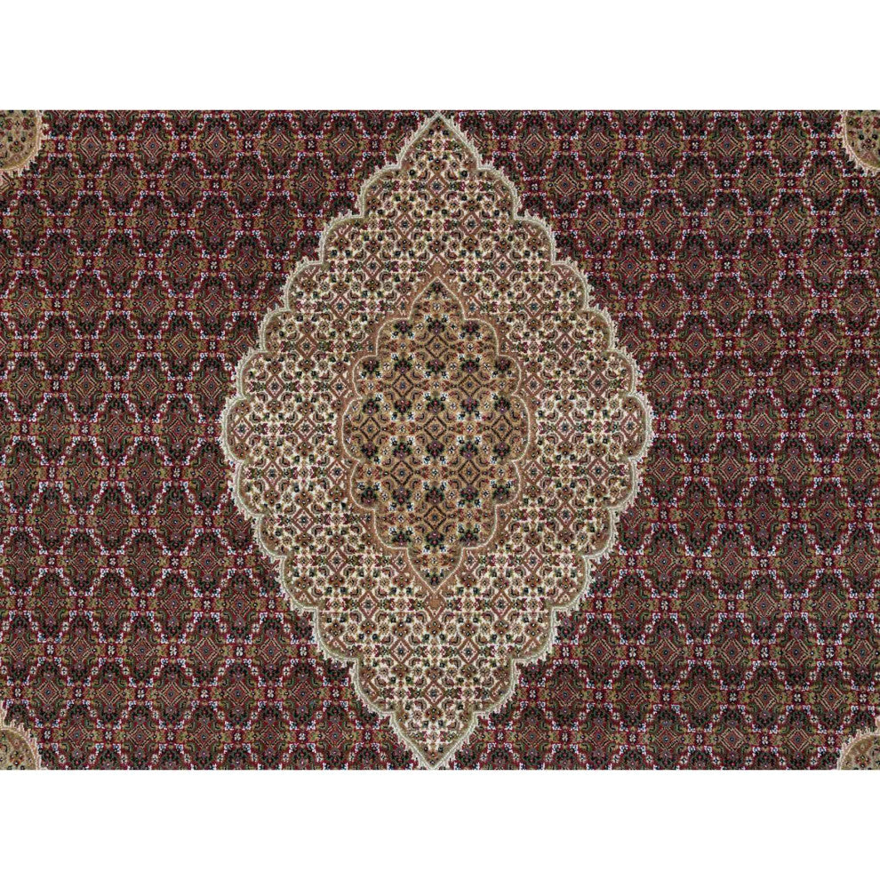 Mahogany Red Tabriz Mahi 175 KPSI Wool Hand Knotted Oriental Rug, 10'x13'10"