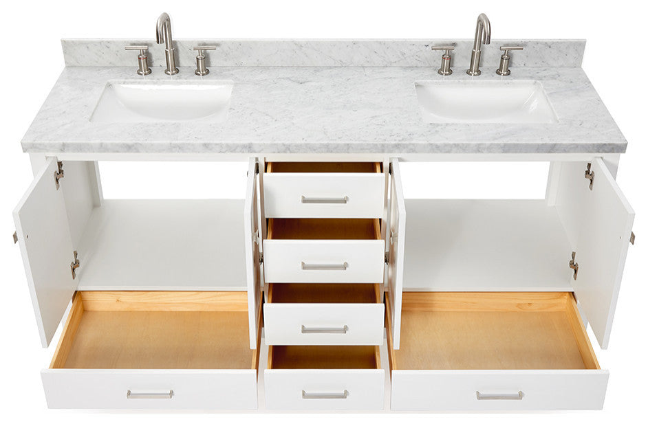 ARIEL Cambridge 73" Double Rectangle Sink Bathroom Vanity White With Marble Top