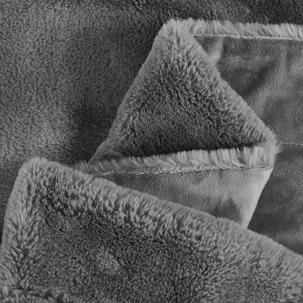 Fox Faux Fur Throw Blanket, Cloudburst, 60''x80''