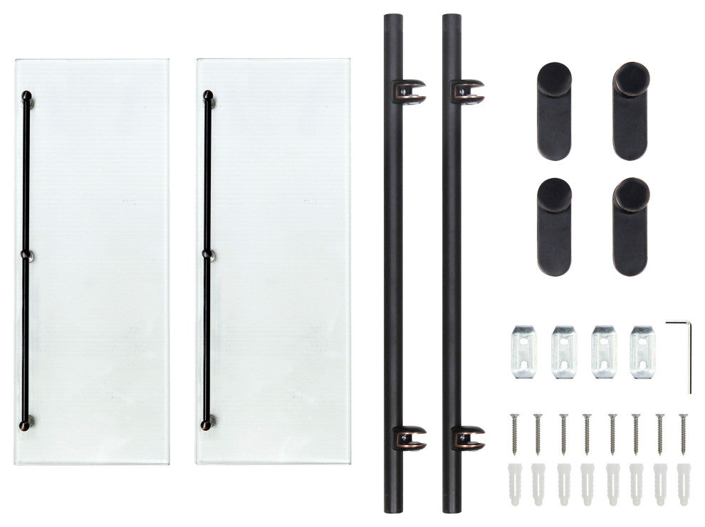 MODONA's 14.75" Double Glass Wall Shelf With Rail, Rubbed Bronze