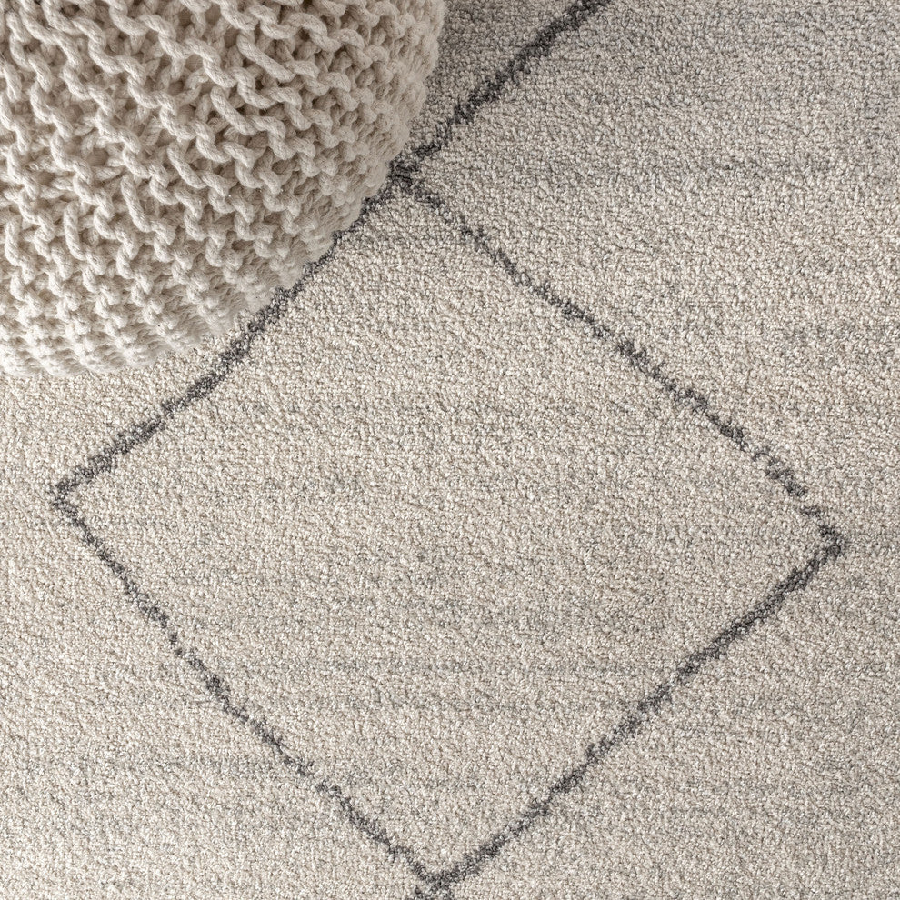 Zaina Moroccan Beni Souk Area Rug, Cream/Gray, 4 X 6