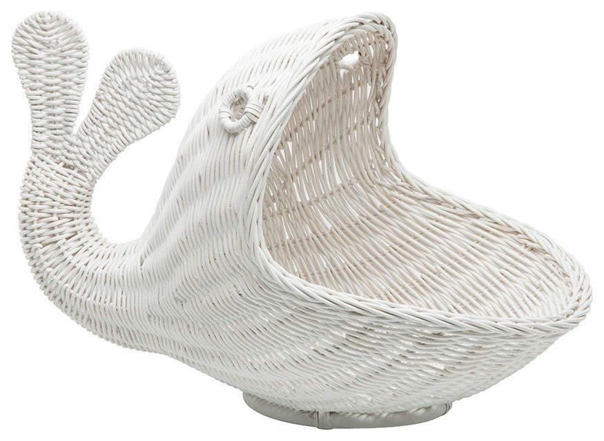 Rattan Whale Storage Basket, White