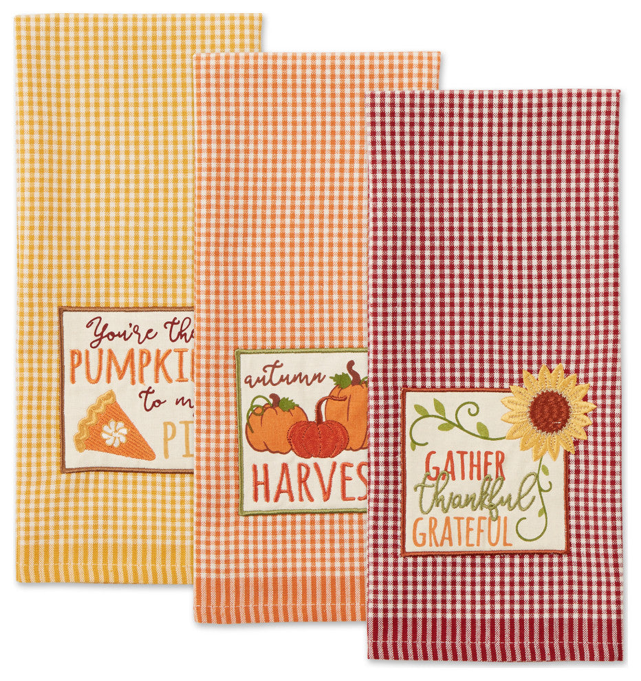 Assorted Autumn Gingham Embellished Dishtowel (Set of 3)