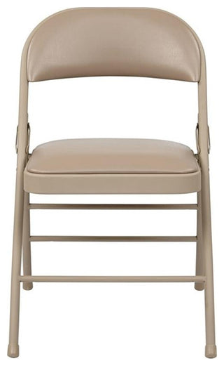 Set of 4 Folding Chair with Vinyl Seat in Tan Beige