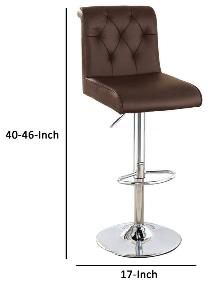 Adjustable Barstool with Rolled Button Tufted Back, Set of 2, Brown