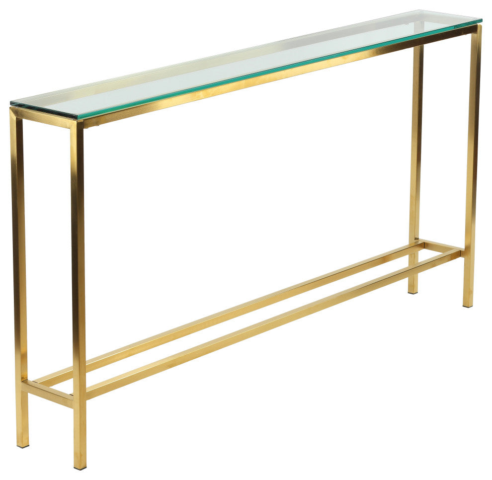 Cortesi Home Juan Console Table, Brushed Gold and Glass