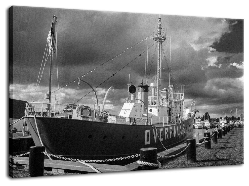 Overfalls Lightship Black & White Photo Canvas Wall Art Print, 16" X 20"