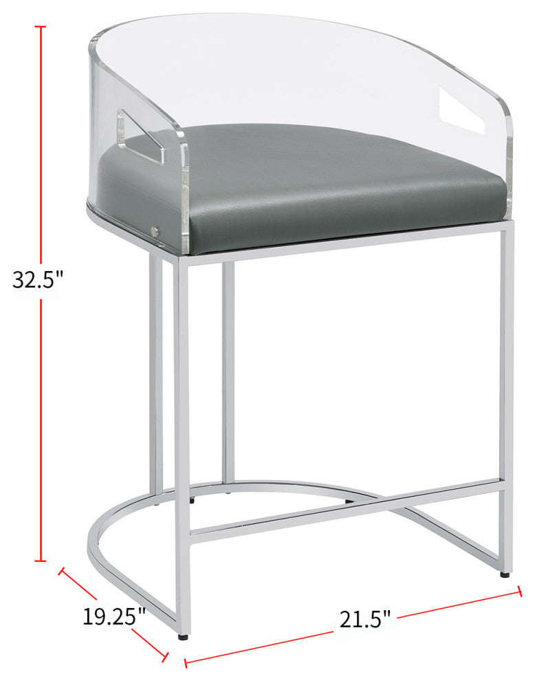 Set of 2 Counter Height Stool, Gray and Chrome