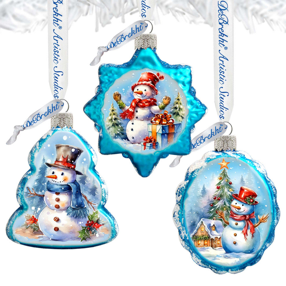 Snowmen Mercury Glass Ornaments Set of 3