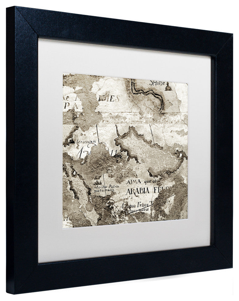 Alan Blaustein ''La Mappa II'' Art, Black Frame, White Mat, 11x11