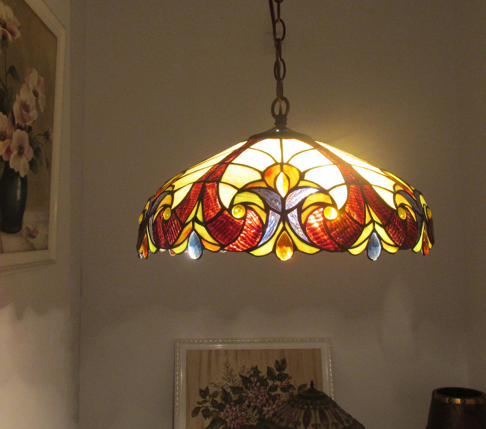 ADIA Tiffany-style 2 Light Hanging Pendant Fixture 18inches Shade