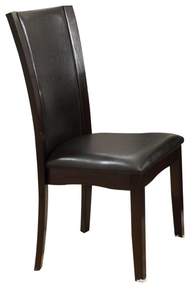 Benzara Wooden Side Chair with Faux Leather Padded Seating, Brown, Set of Two