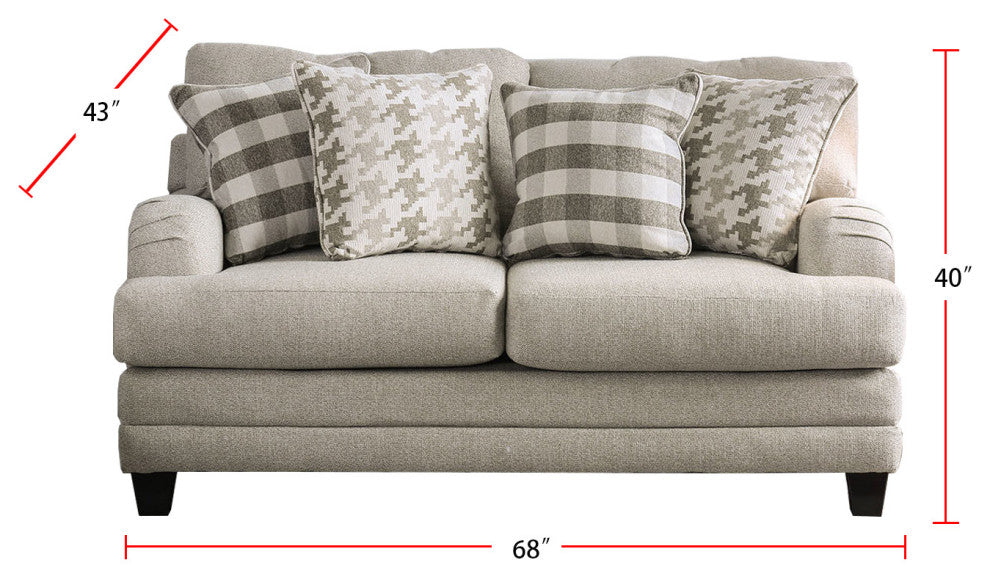 Linen-Like Fabric Loveseat with S-shaped armrest Design, Light Gray