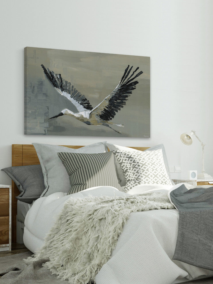 "The Flying Crane" Painting Print on Wrapped Canvas, 30"x20"
