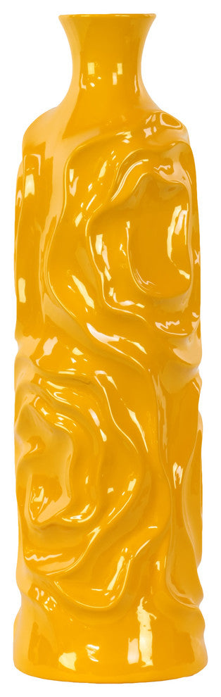 Ceramic Round Cylindrical Vase, Yellow, Medium