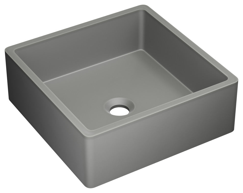 Lisse 15" Square Concrete Vessel Bathroom Sink, Dark Gray