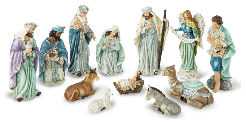 12-Piece Deluxe Blue Resin Nativity Figurine Set