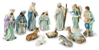 12-Piece Deluxe Blue Resin Nativity Figurine Set